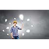 Image of man engineer with bulb. Idea concept