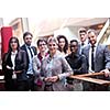 young multi ethnic business people group walking standing and top view