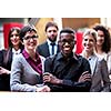 young multi ethnic business people group walking standing and top view