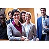young multi ethnic business people group walking standing and top view
