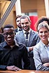 young multi ethnic business people group walking standing and top view