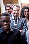 young multi ethnic business people group walking standing and top view