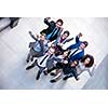 young multi ethnic business people group walking standing and top view