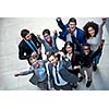 young multi ethnic business people group walking standing and top view