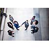 young multi ethnic business people group walking standing and top view