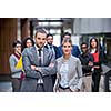 young multi ethnic business people group walking standing and top view