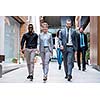 young multi ethnic business people group walking standing and top view