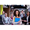 young multi ethnic business people group walking standing and top view