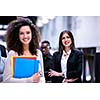 young multi ethnic business people group walking standing and top view