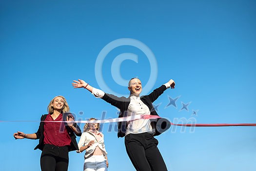 business people running together on racing track business people running together on racing track