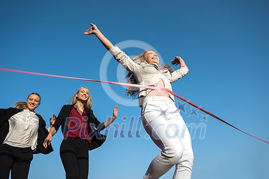business people running together on racing track business people running together on racing track