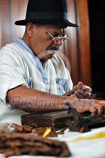 older senior man making luxury handmade cuban cigare older senior man making luxury handmade cuban cigare
