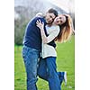 happy young couple have good time and fun outdoor at beautiful sunny day