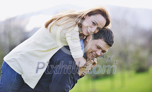 happy young couple have good time and fun outdoor at beautiful sunny day happy young couple have good time and fun outdoor at beautiful sunny day