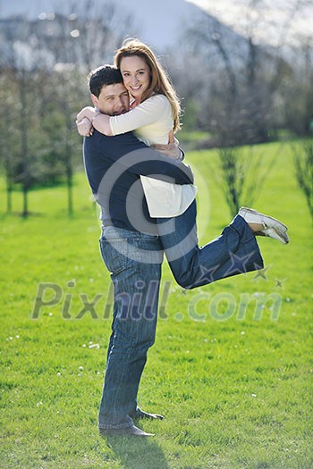 happy young couple have good time and fun outdoor at beautiful sunny day happy young couple have good time and fun outdoor at beautiful sunny day