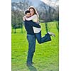 happy young couple have good time and fun outdoor at beautiful sunny day