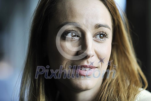 happy young beautiful woman face closeup and portrait outdoor at sunny day happy young beautiful woman face closeup and portrait outdoor at sunny day