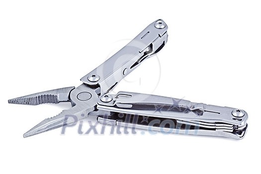 Steel metal multitool isolated on white Steel metal multitool isolated on white