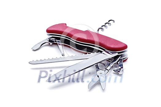 Swiss army multipurpose multitool knife isolated on white Swiss army multipurpose multitool knife isolated on white