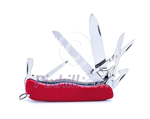 Swiss army multipurpose multitool knife isolated on white Swiss army multipurpose multitool knife isolated on white