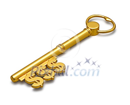 Key to Wealth with dollar signs isolated on white Key to Wealth with dollar signs isolated on white