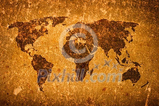 Old grunge world map on canvas Old grunge world map on canvas