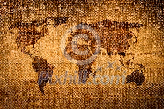 Old grunge world map on canvas Old grunge world map on canvas