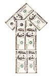 Arrow made of dollars isolated on white