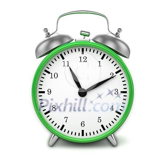 Green retro styled classic alarm clock isolated on white Green retro styled classic alarm clock isolated on white