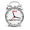 Year 2015 on retro styled classic metal alarm clock isolated on white