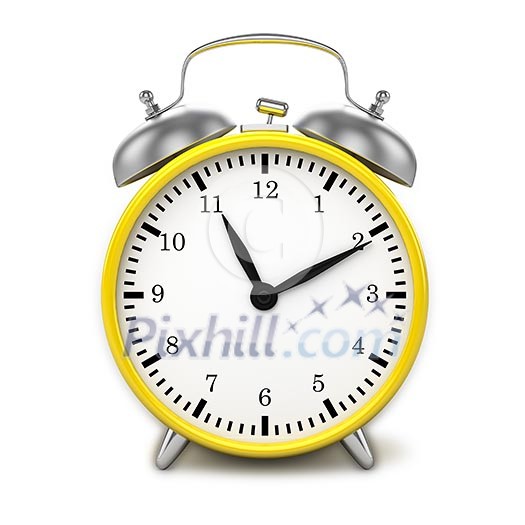 Yellow retro styled classic alarm clock isolated on white Yellow retro styled classic alarm clock isolated on white