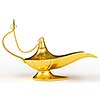 Golden Aladdin magic genie lamp isolated on white