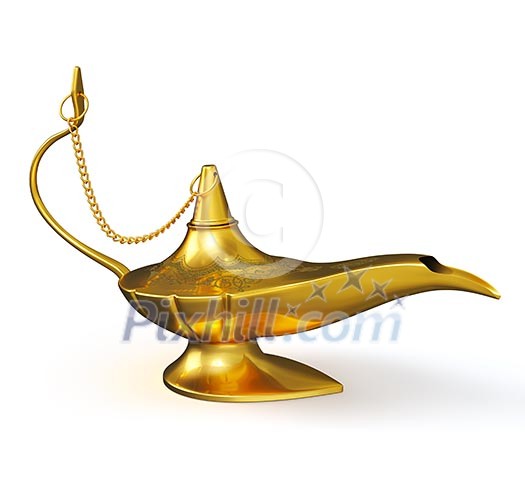Golden Aladdin magic genie lamp isolated on white Golden Aladdin magic genie lamp isolated on white