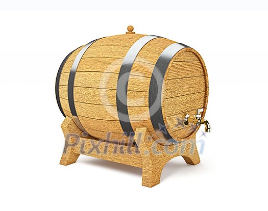 Wooden oak brandy wine beer barrel iwith valve tap solated on white background Wooden oak brandy wine beer barrel iwith valve tap solated on white background