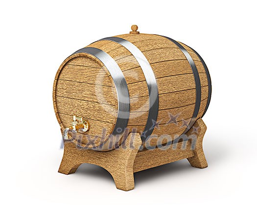 Wooden oak brandy wine beer barrel iwith valve tap solated on white background Wooden oak brandy wine beer barrel iwith valve tap solated on white background