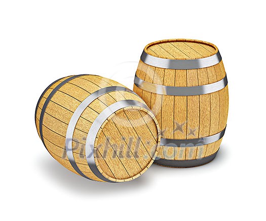 Wooden oak brandy wine beer barrels isolated on white background Wooden oak brandy wine beer barrels isolated on white background