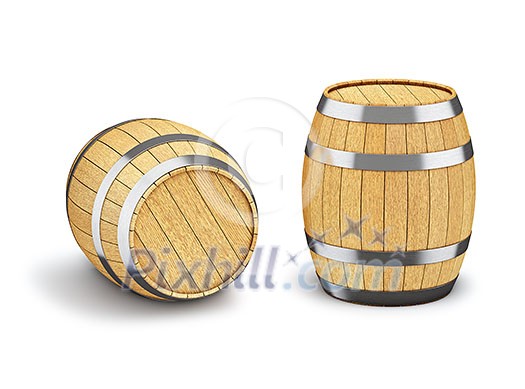 Wooden oak brandy wine beer barrels isolated on white background Wooden oak brandy wine beer barrels isolated on white background