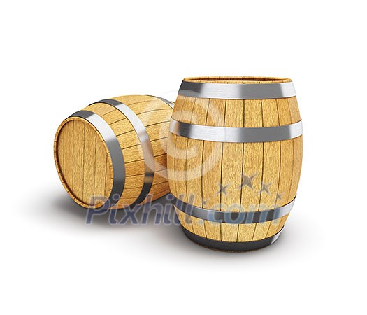 Wooden oak brandy wine beer barrels isolated on white background Wooden oak brandy wine beer barrels isolated on white background