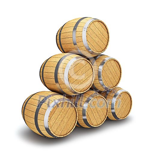 Wooden oak brandy wine storage beer barrels isolated on white background Wooden oak brandy wine storage beer barrels isolated on white background