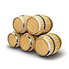 Wooden oak brandy wine storage beer barrels isolated on white background