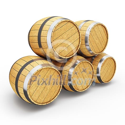 Wooden oak brandy wine beer barrels isolated on white background Wooden oak brandy wine beer barrels isolated on white background