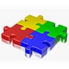 Business, teamwork, partnership, communication cooperation corporate concept:  color red, blue, green and yellow puzzle jigsaw pieces isolated on white background