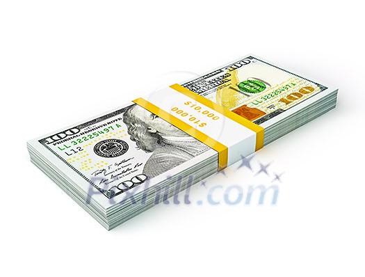 Creative business finance making money concept - stack of new new 100 US dollars 2013 edition banknotes bills bundles isolated on white background money stack on white Creative business finance making money concept - stack of new new 100 US dollars 2013 edition banknotes bills bundles isolated on white background money stack on white