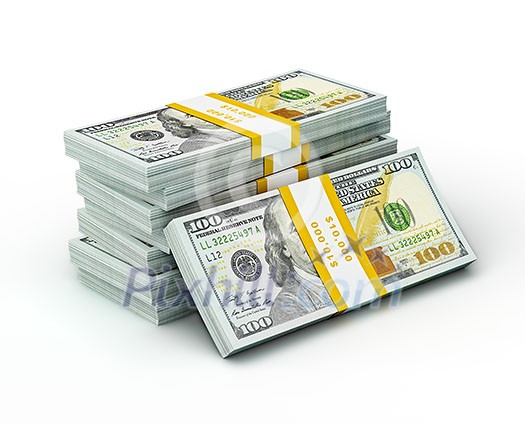 Creative business finance making money concept - stack of new new 100 US dollars 2013 edition banknotes bills bundles isolated on white background money stack on white Creative business finance making money concept - stack of new new 100 US dollars 2013 edition banknotes bills bundles isolated on white background money stack on white