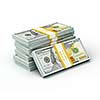 Creative business finance making money concept - stack of new new 100 US dollars 2013 edition banknotes bills bundles isolated on white background money stack on white