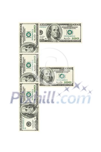 Letter F made of dollars isolated on white background Letter F made of dollars isolated on white background