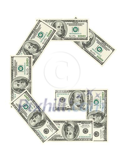 Letter G made of dollars isolated on white background Letter G made of dollars isolated on white background