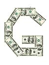 Letter G made of dollars isolated on white background