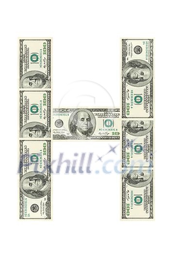 Letter H made of dollars isolated on white background Letter H made of dollars isolated on white background
