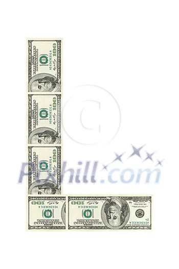 Letter L made of dollars isolated on white background Letter L made of dollars isolated on white background